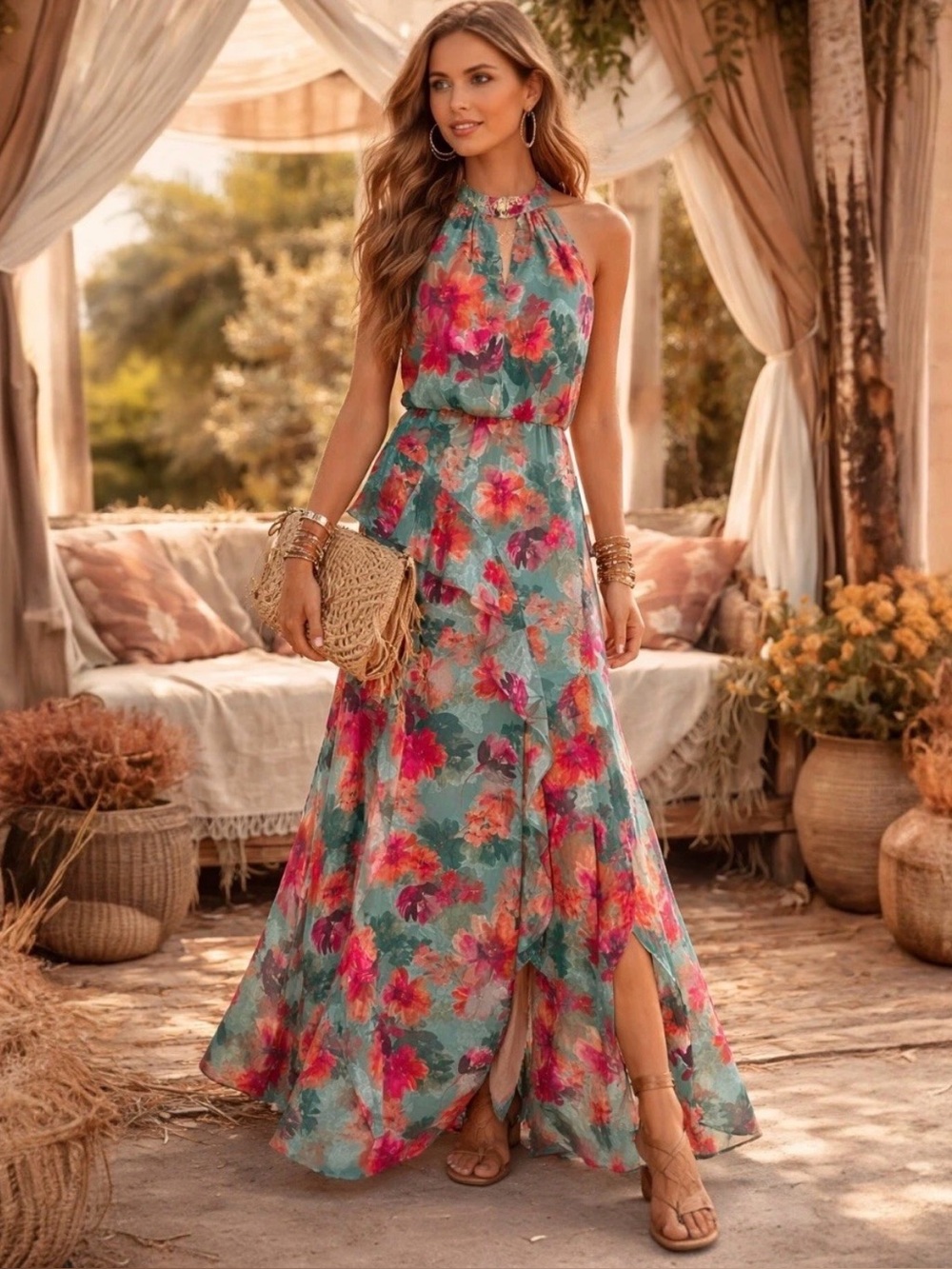 NWT $199 Adrianna Papell Printed Chiffon Mermaid Multicolored Floral Dress Sz 2